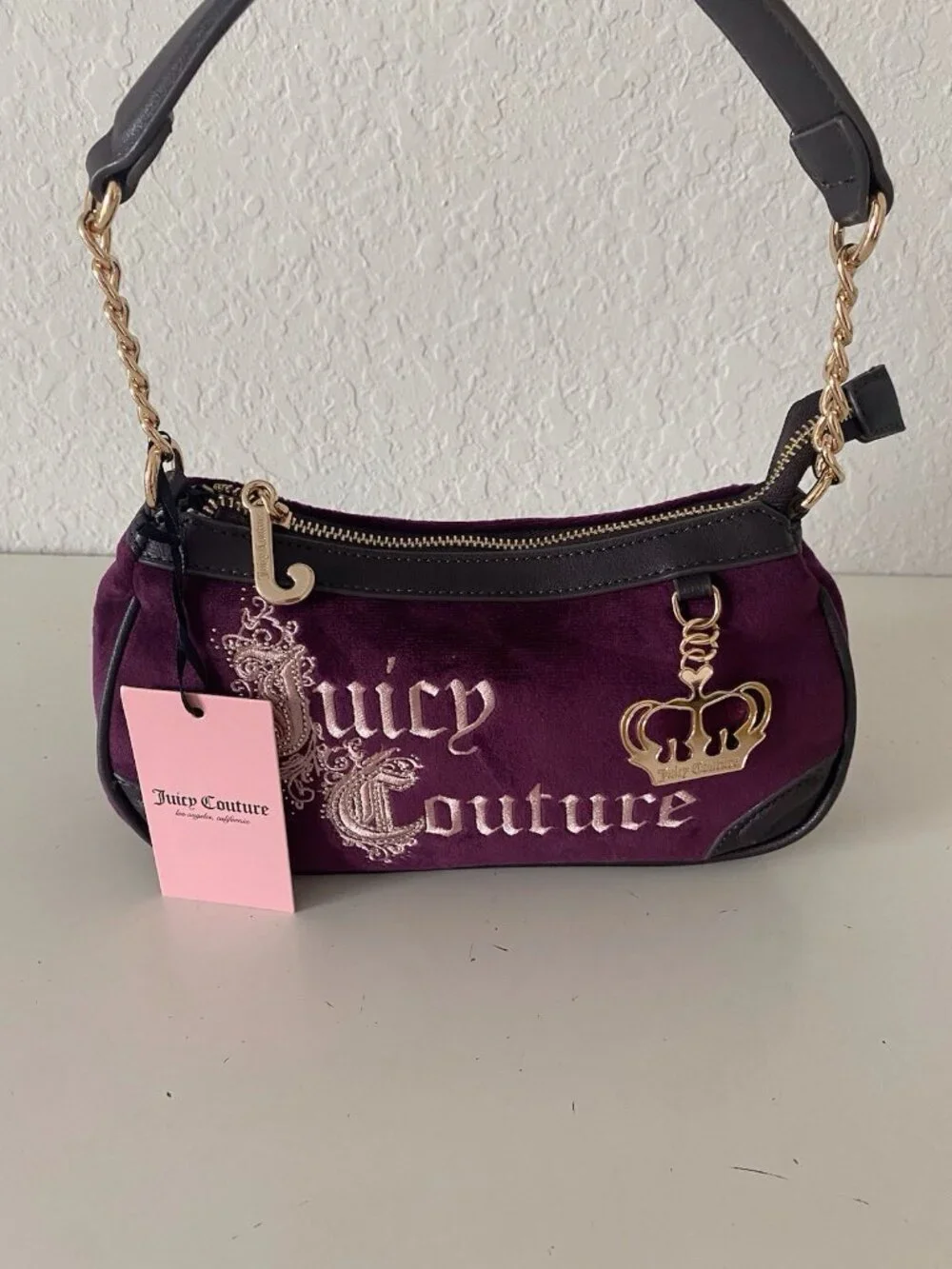Juicy Couture Juicy Renaissance Shoulder Bag Pickled Beet W/Charm Crown Velvet